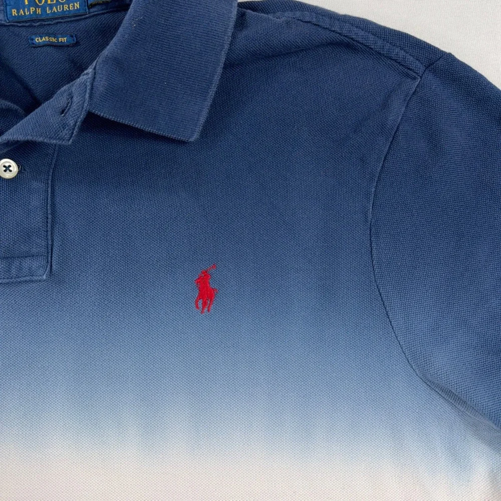 Polo Ralph Lauren Polo Shirt Red White Blue Ombre Dip Dye Mens Large